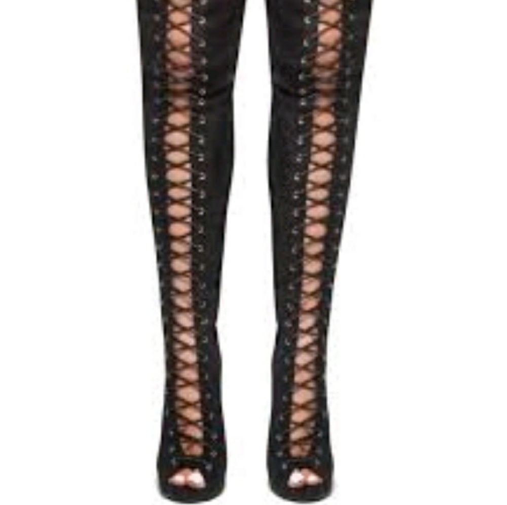 Lace Up, Peep Toe, Stiletto Heel, Thigh High Boots